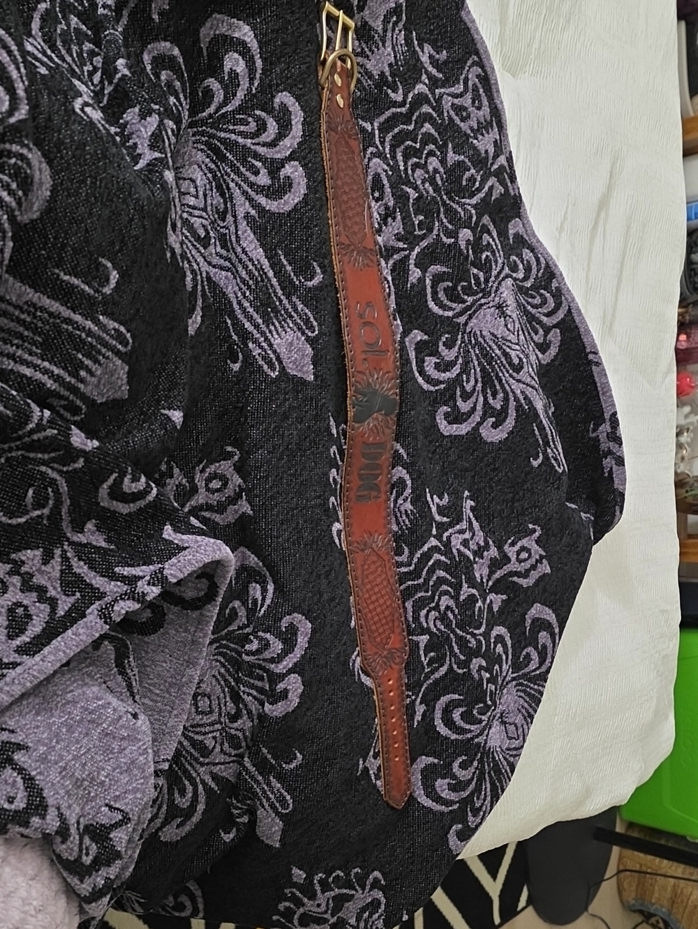Western Boho Vintage Brown Embossed Leather Belt with Floral Detail 27"